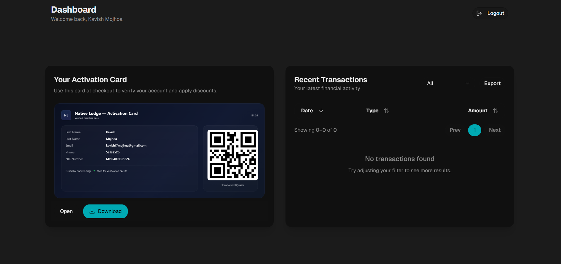 Native Lodge User Wallet