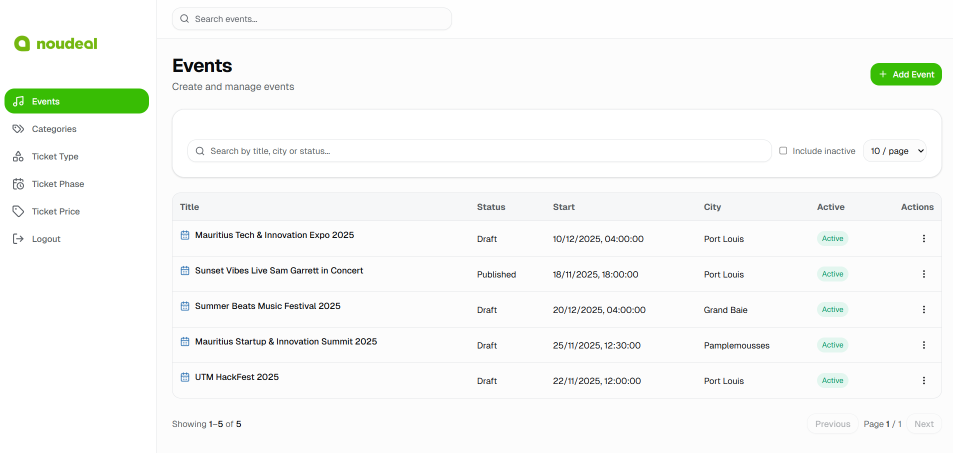 Noudeal Event Management Website